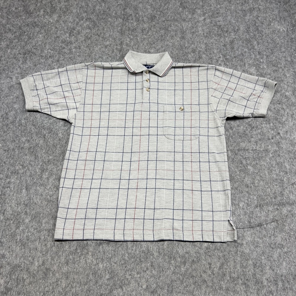 Wrangler Western Shirt Mens Small‎ Gray Red Blue Checkered Polo Short Sleeve